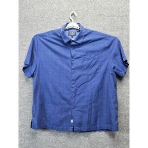 Nat Nast Shirt Mens Extra Large Blue Silk Blend Geometric Short Sleeve Button